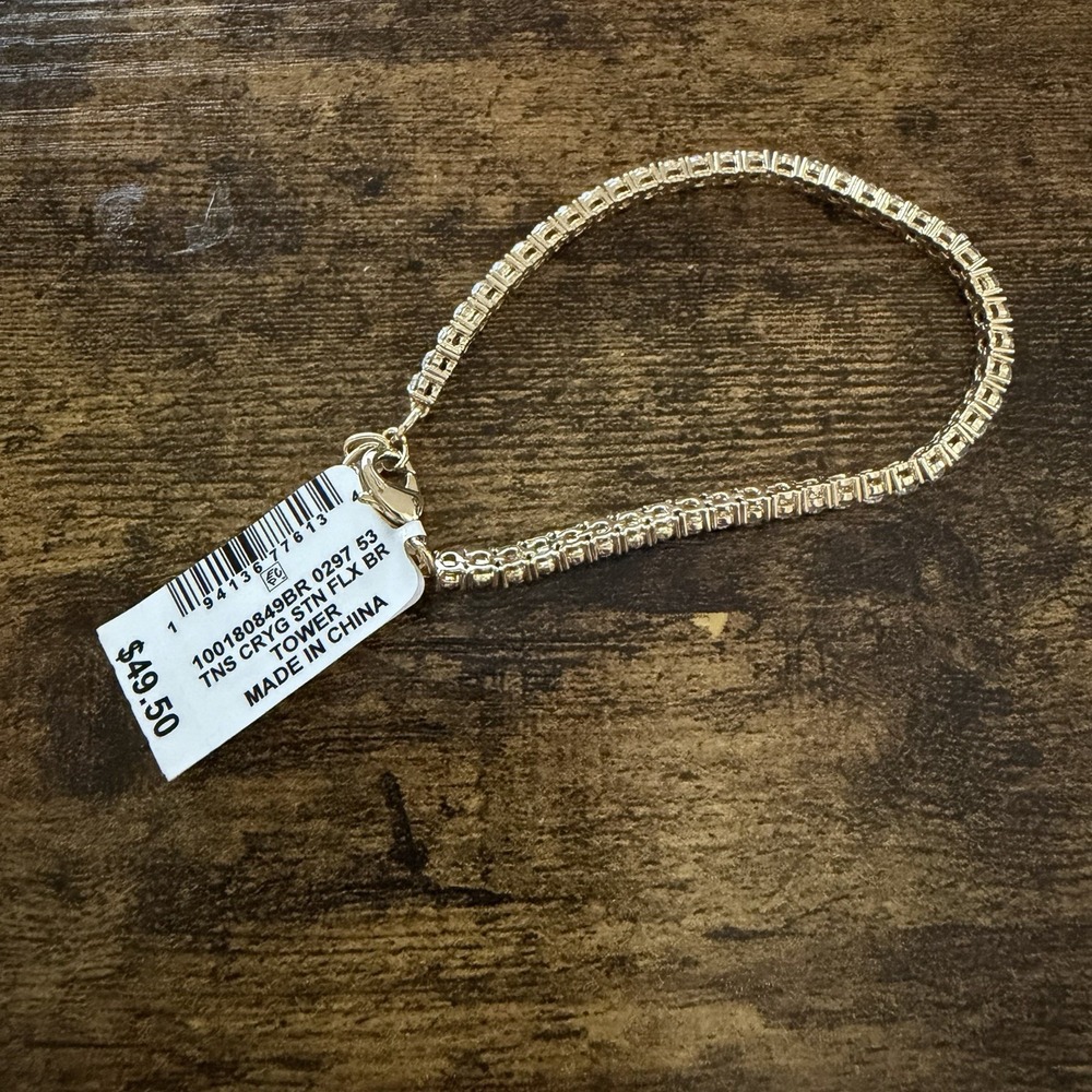 On 34th Baguette Crystal All-Around Flex Tennis Bracelet White NWT